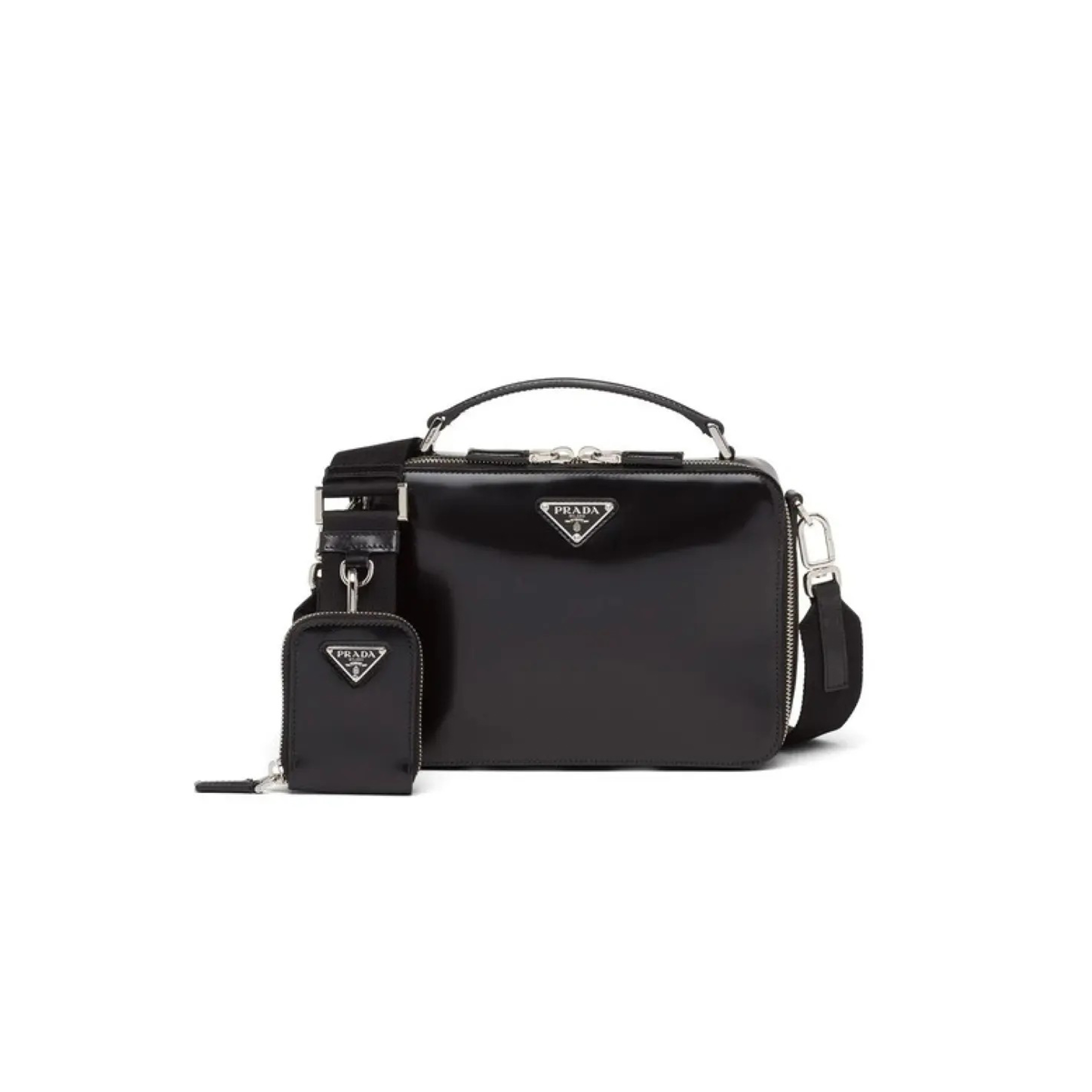 Pra*a brique saffiano leather handbag in black 2vh069 (22*16*6cm)